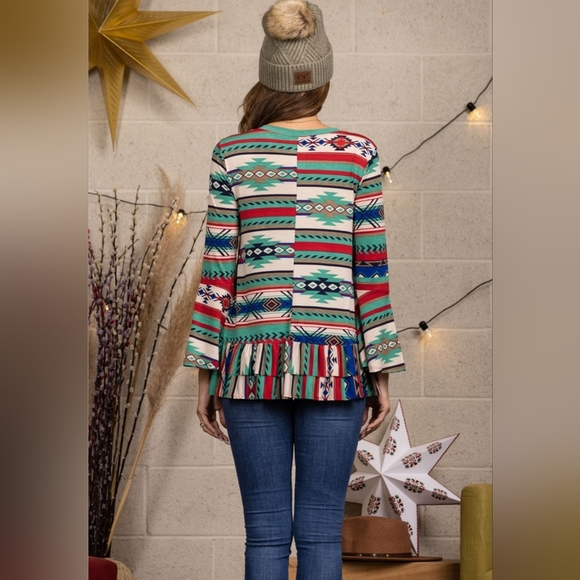 🇺🇲Host Pick🔥Native American Print Ruffle Top In Size S, M or L - Picture 7 of 15